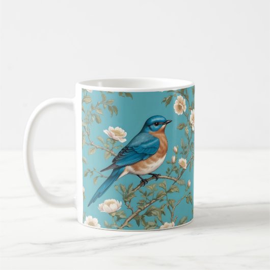 Blauwvogel William Morris geïnspireerd Turquois Koffiemok (Links)