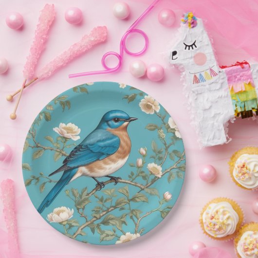 Blauwvogel William Morris geïnspireerd Turquois Papieren Bordje (Feest)