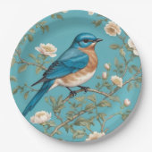 Blauwvogel William Morris geïnspireerd Turquois Papieren Bordje (Voorkant)