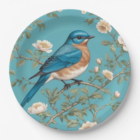 Blauwvogel William Morris geïnspireerd Turquois Papieren Bordje (Voorkant)