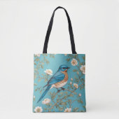 Blauwvogel William Morris geïnspireerd Turquois Tote Bag (Voorkant)