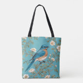 Blauwvogel William Morris geïnspireerd Turquois Tote Bag (Achterkant)