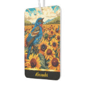 Blauwvogel zingt bij zonsopgang tussen de zonneblo luchtverfrisser (Links)