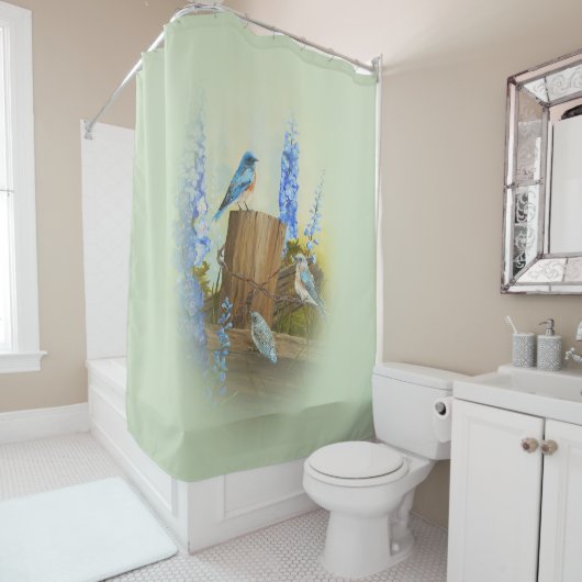 Blauwvogelfamilie Douchegordijn (In situ)