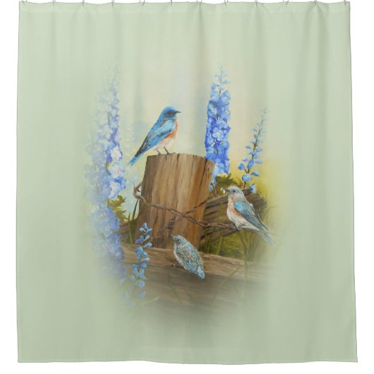 Blauwvogelfamilie Douchegordijn (Voorkant)