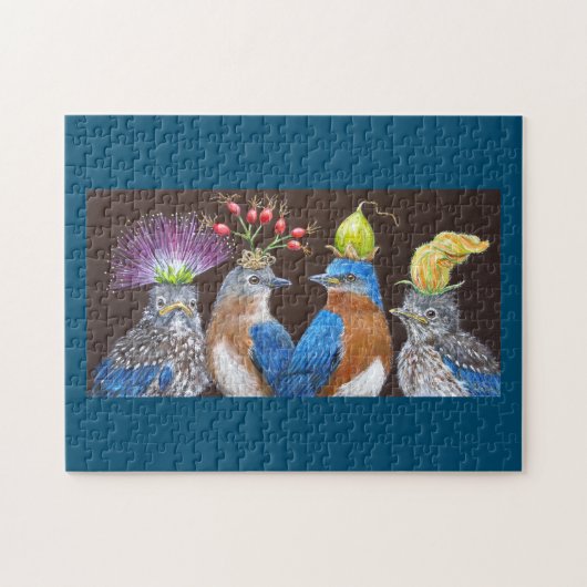 Blauwvogelfamilie-puzzel Legpuzzel (Horizontaal)