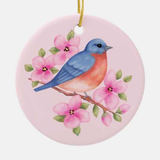 Blauwvogelkerstversiering Keramisch Ornament (Voorkant)