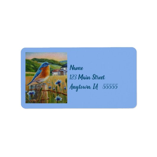 Blauwvogelkornbloemen Waterverf Boerderij Etiket (Voorkant)