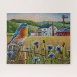 Blauwvogelkornbloemen Waterverf Boerderij Legpuzzel