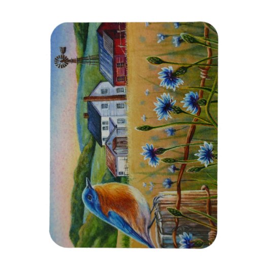 Blauwvogelkornbloemen Waterverf Boerderij Magneet (Verticaal)