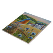 Blauwvogelkornbloemen Waterverf Boerderij Tegeltje (Zijkant)