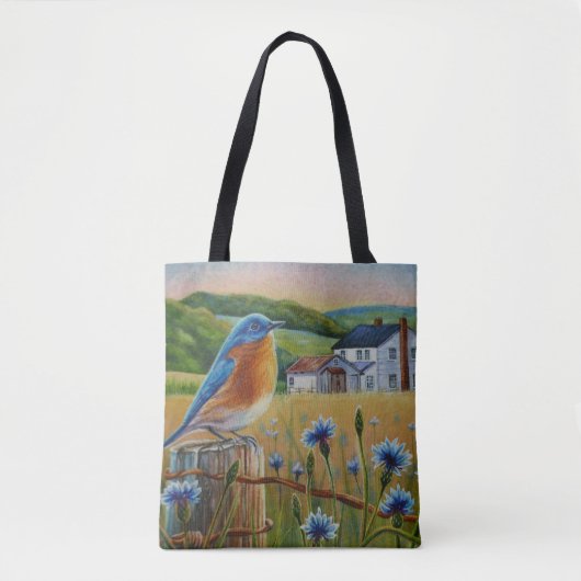 Blauwvogelkornbloemen Waterverf Boerderij Tote Bag (Voorkant)