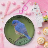 Blauwvogelpapieren Bord met naam en geboortedag (Feest)