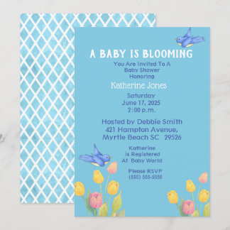 Blauwvogels Baby shower /A Baby bloemen Kaart