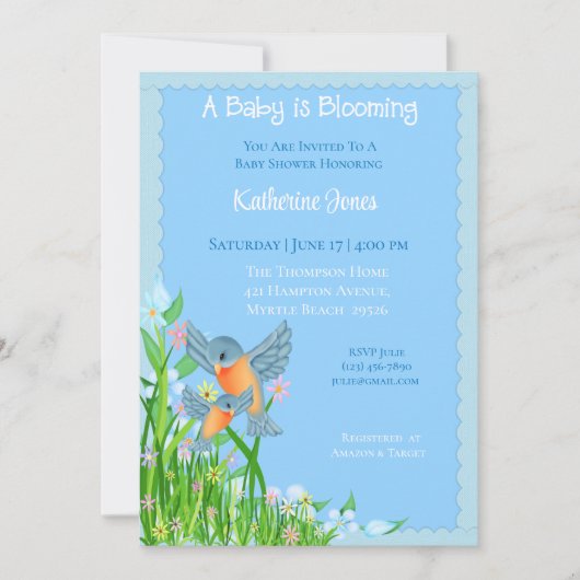 Blauwvogels Baby shower Kaart (Voorkant)
