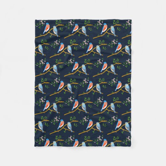 Blauwvogels Blauw Fleece Deken (Voorkant)
