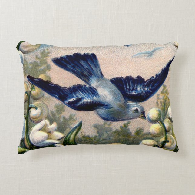  Blauwvogels Bloemen Lelie van de Vallei Vogels Accent Kussen (Voorkant)