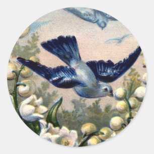  Blauwvogels Bloemen Lelie van de Vallei Vogels Ronde Sticker
