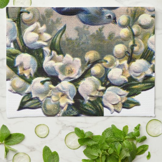 Blauwvogels Bloemen Lelie van de Vallei Vogels Theedoek (Gevouwen)