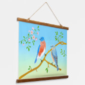 Blauwvogels Bord Blauw & Groen Hangend Wandkleed (Gebogen)