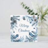 blauwvogels dennenbomen Kerstkaart Kaart (Staand voorkant)