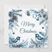  blauwvogels dennenbomen Kerstkaart Kaart (Voorkant)