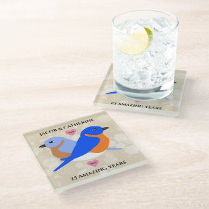 Blauwvogels elk Jubileum jaar Glazen Onderzetter
