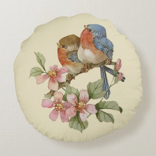 Blauwvogels en appelbloesems loods rond kussen (Achterkant)