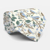 Blauwvogels en Blauwbessen Licht Blauw, Bruin, Cre Stropdas (Opgerold)