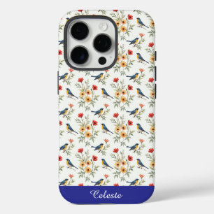 Blauwvogels en bloemen iPhone 16 pro hoesje