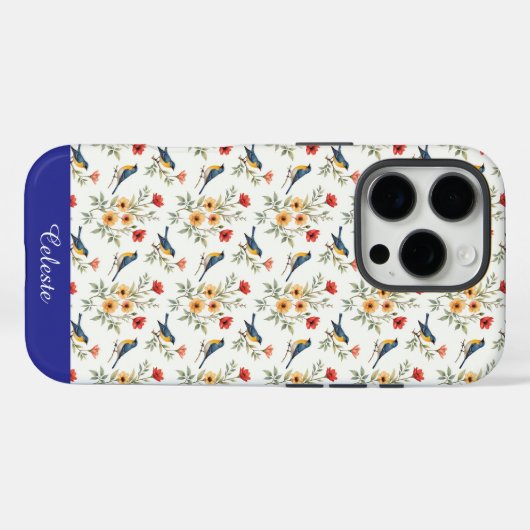 Blauwvogels en bloemen Case-Mate iPhone case (Achterkant (horizontaal))