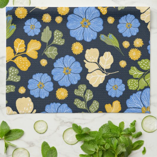 Blauwvogels en bloemen kunst theedoek (Gevouwen)