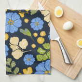 Blauwvogels en bloemen kunst theedoek (Quarter Fold)