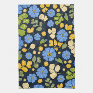 Blauwvogels en bloemen kunst theedoek