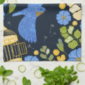 Blauwvogels en bloemen kunst theedoek (Gevouwen)