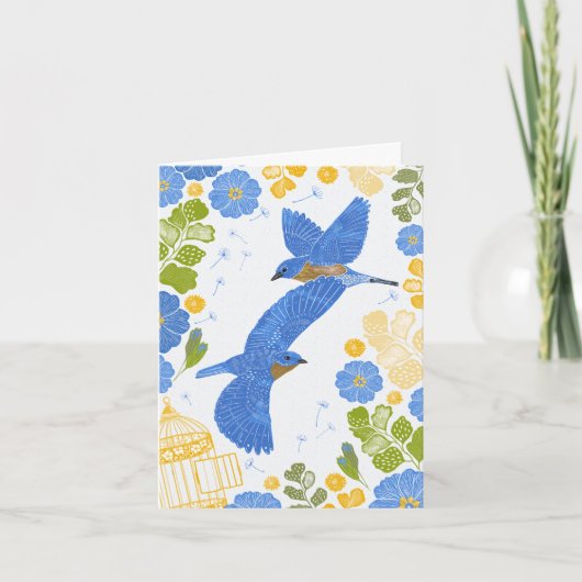 Blauwvogels en bloemen tekenen blanco Kaart (Voorkant)