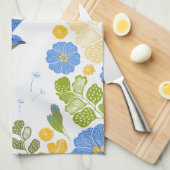 Blauwvogels en bloemen theedoek (Quarter Fold)