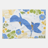 Blauwvogels en bloemen theedoek (Horizontaal)