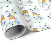 Blauwvogels en bloemen waterverf cadeaupapier (Rol Hoek)