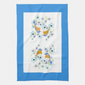 Blauwvogels en bloemen waterverf theedoek (Verticaal)