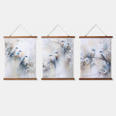 Blauwvogels en bloesems hangend wandkleed (Driedubbel)