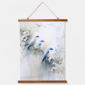 Blauwvogels en bloesems hangend wandkleed (Voorkant)
