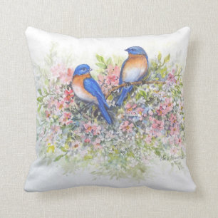 Blauwvogels en bloesems Pillow Kussen