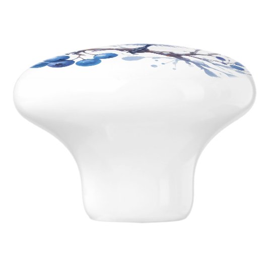 Blauwvogels en bosbessen keramische knop (Zijkant)