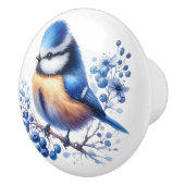 Blauwvogels en bosbessen keramische knop (Rechts)