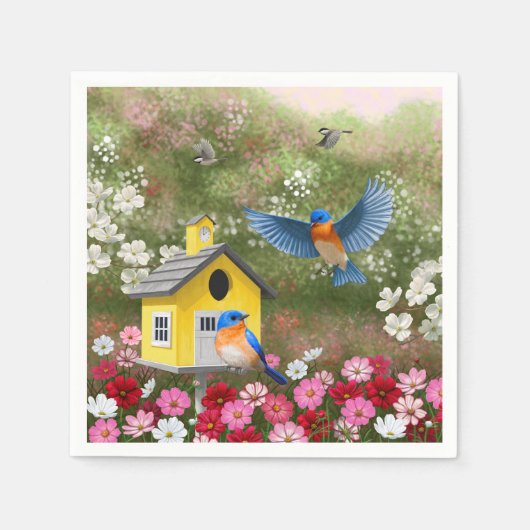 Blauwvogels en geelschool servetten (Voorkant)