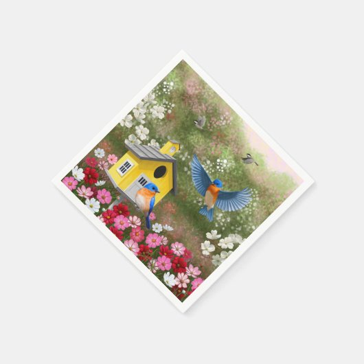 Blauwvogels en geelschool servetten (Hoek)