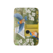 Blauwvogels en Hexagon Birdhouse Blue Badmat (Voorkant Verticaal)