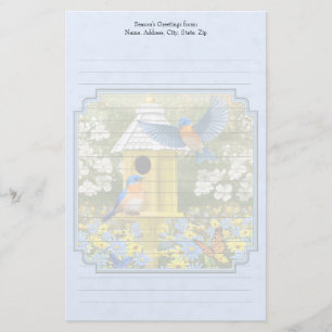 Blauwvogels en Hexagon Birdhouse Blue Briefpapier
