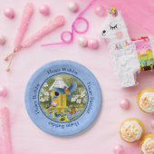 Blauwvogels en Hexagon Birdhouse Blue Papieren Bordje (Feest)